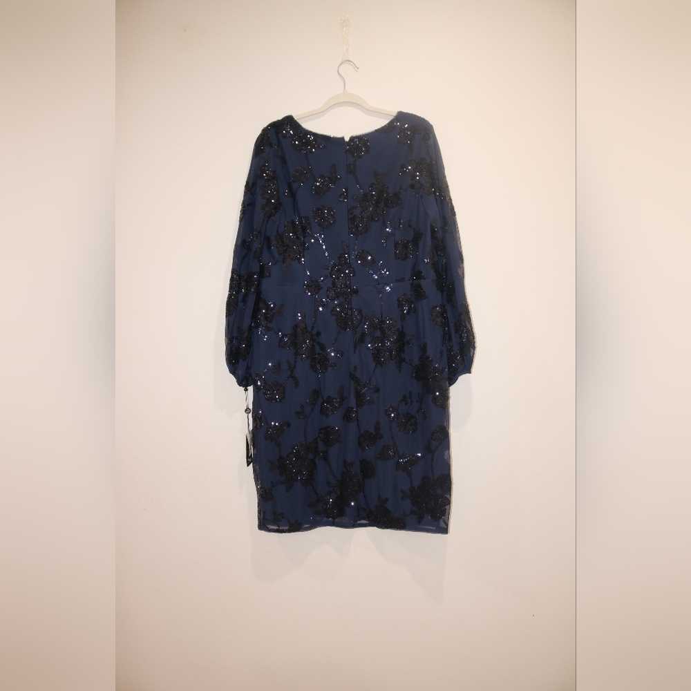 Adrianna Papell Plus Size Floral-Sequined Sheath Dress - Midnight - Picture 9 of 12